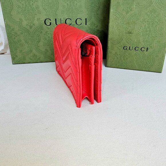 Gucci Red Matelassé GG Marmont Leather Wallet - Picture 11 of 16